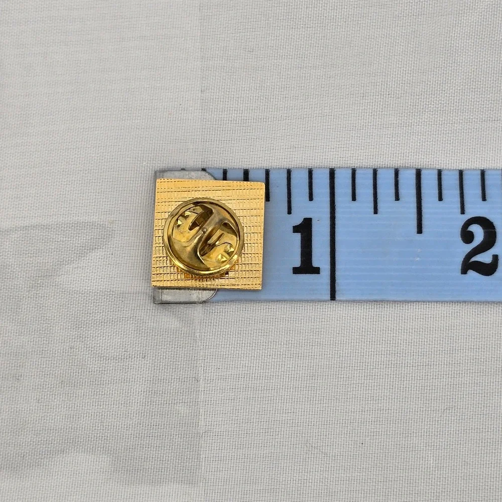 Vintage HR Initials Lapel Pin Navy Blue Enamel Gold Tone Square Professional Tie